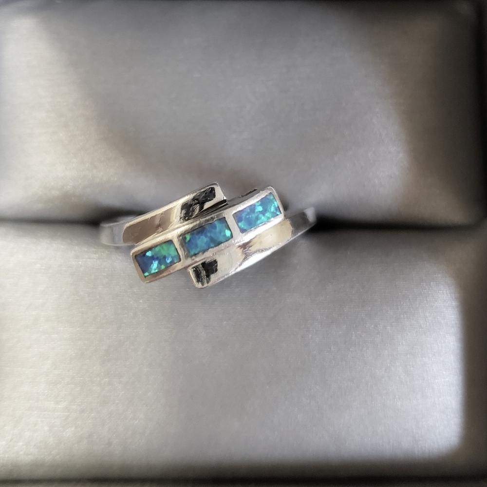925 Blue Fire Opal Ring
